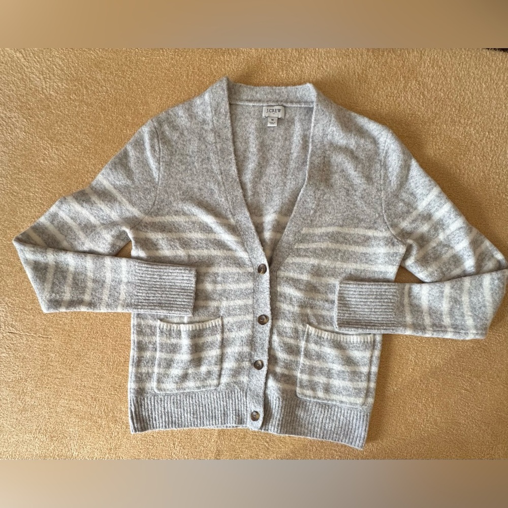 J. Crew Light Gray Striped Cardigan